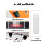 Electric Bottle Warmer with Bottle, 0.8L Commercial Cheese Dispenser, Hot Fudge Warmer 86-185℉ Temp Adjustable, Plastic Bottle Nacho Cheese Sauce Warmer for Hot Fudge Cheese Caramel, Square